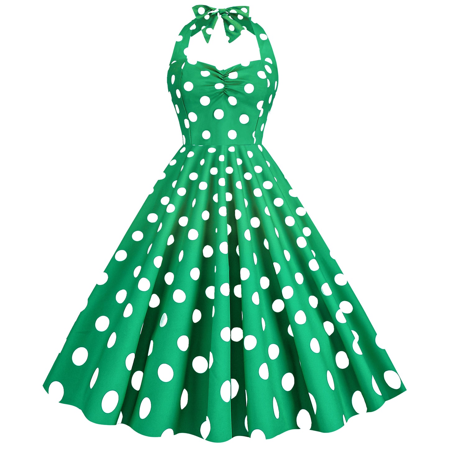 Women's Fashion Retro Hepburn Style Halter Polka-dot Slim-fit Large Swing Dress