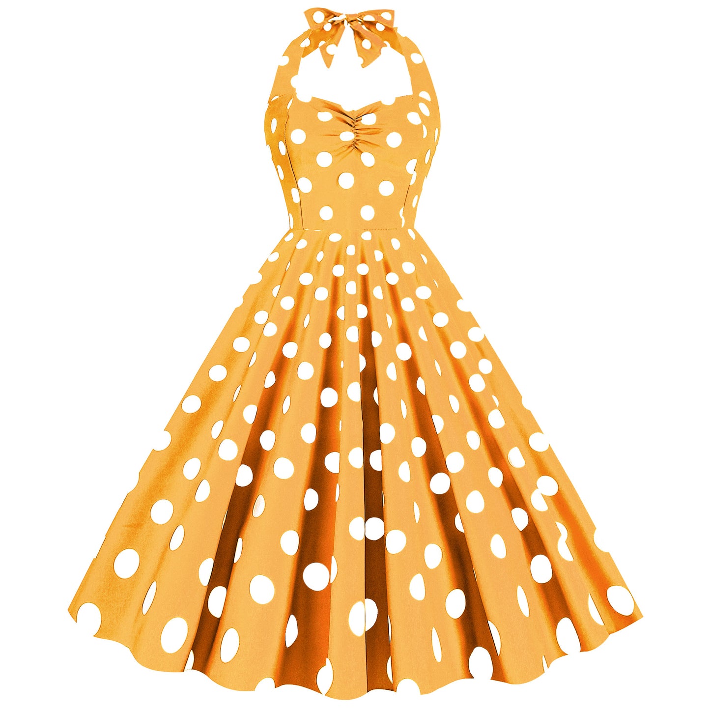 Women's Fashion Retro Hepburn Style Halter Polka-dot Slim-fit Large Swing Dress