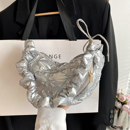 Fashion Shiny Silver Shoulder Underarm Cloud Bag