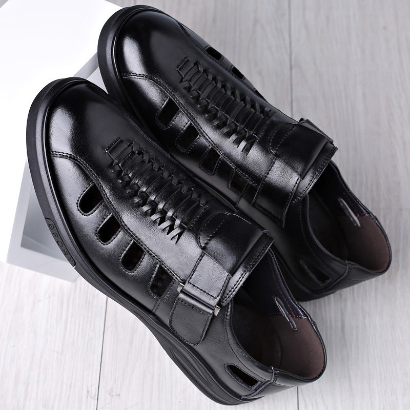 Men's Casual Leather Sandals: Hollow Breathable Design