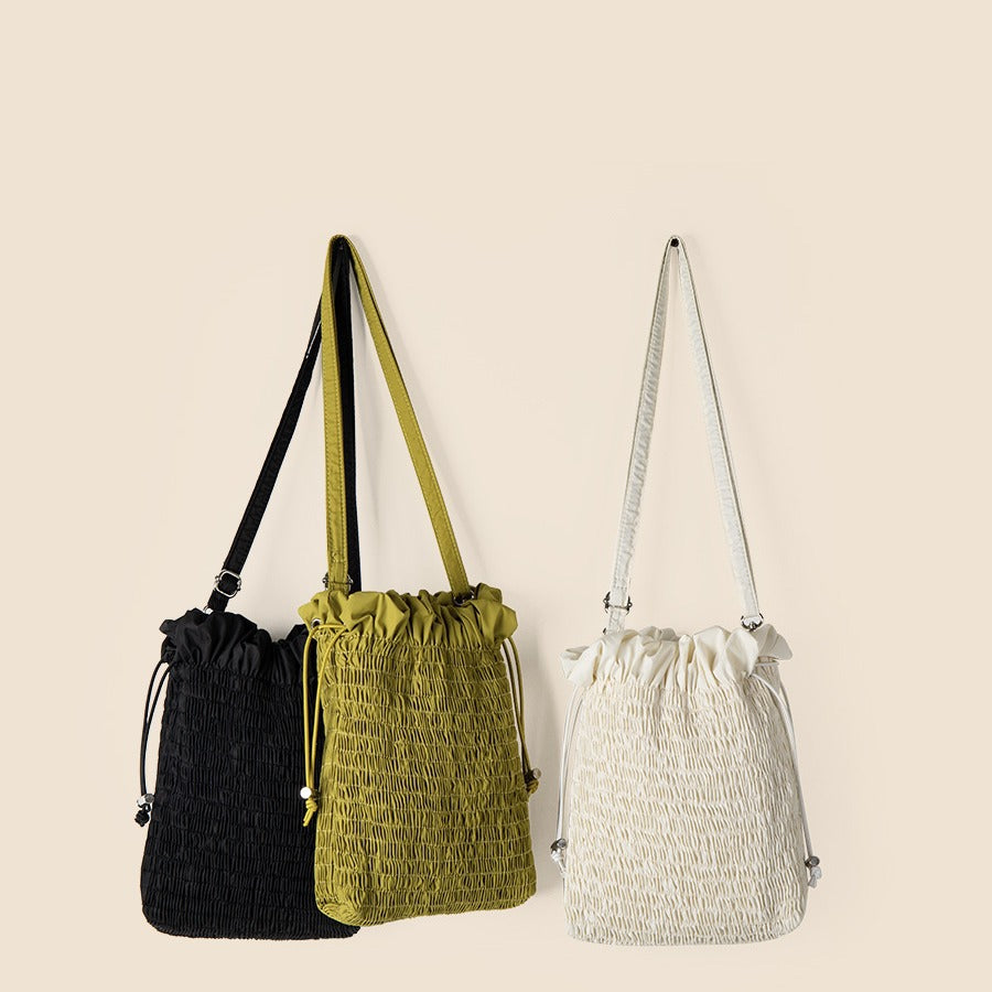 Pleated Nylon Drawstring Crossbody Bag