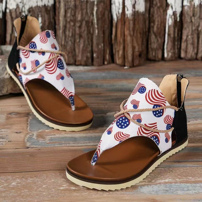 Back Zip Printed Flat Sandals