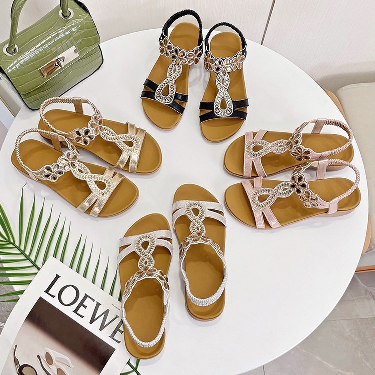 Plus Size Flat Rhinestone Sandals Women