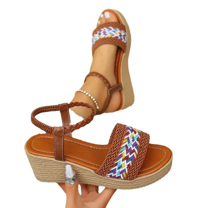 Color-Blocking Wedge Open Toe Sandals