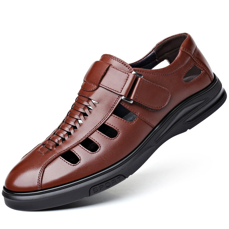 Men's Casual Leather Sandals: Hollow Breathable Design