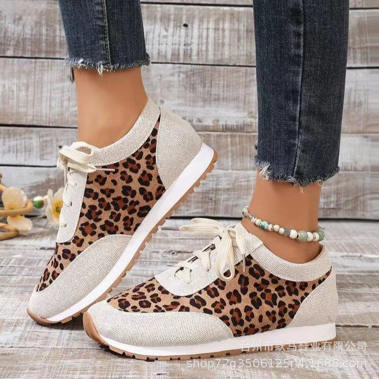 Leopard Print Lace-Up Casual Sports Shoes