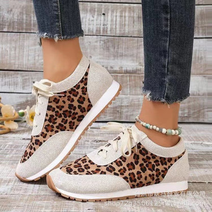 Leopard Print Lace-Up Casual Sports Shoes