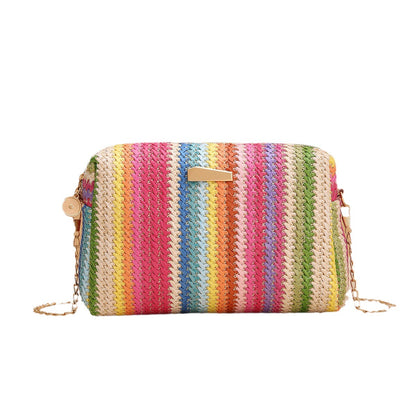 Rainbow Straw Woven Crossbody Camera Bag