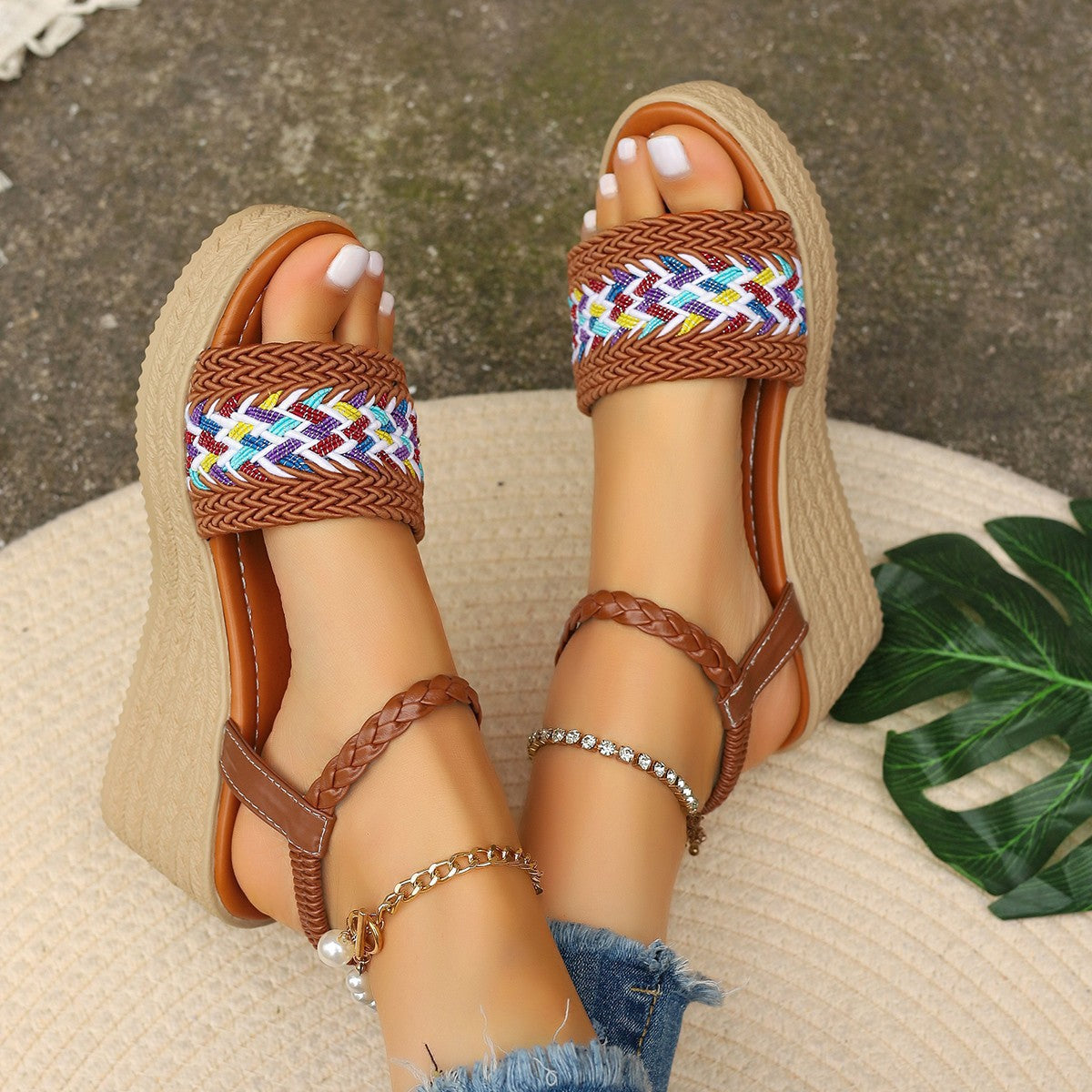 Color-Blocking Wedge Open Toe Sandals