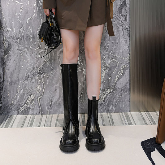 Round Head Muffin Bottom Knee-High Boots