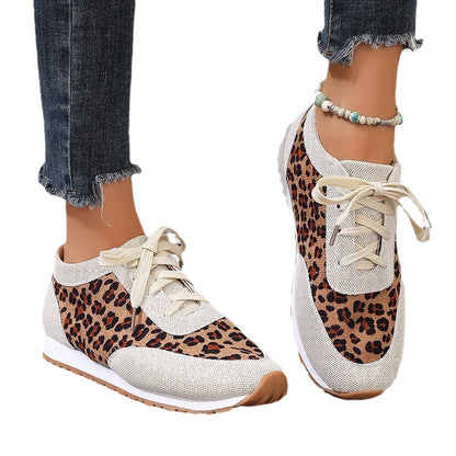 Leopard Print Lace-Up Casual Sports Shoes