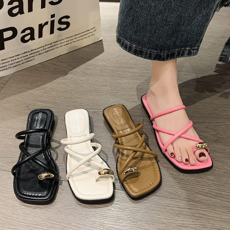 Metallic Cross Strap Slippers