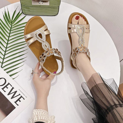 Plus Size Flat Rhinestone Sandals Women