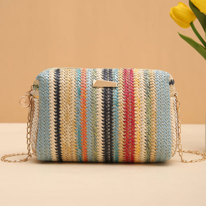 Rainbow Straw Woven Crossbody Camera Bag