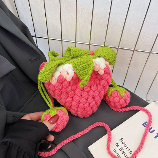 Wool Crochet Gradient Strawberry Shape Bag Knitting