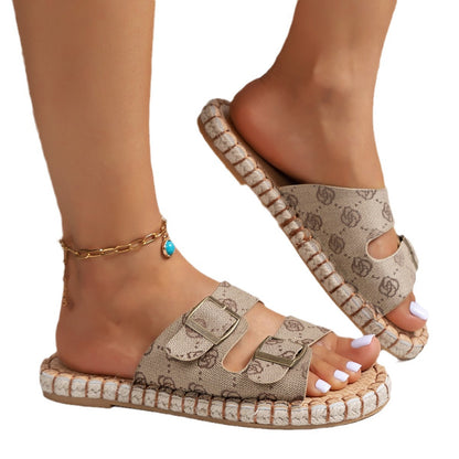 Plus Size Thick-Soled Straw Beach Sandals