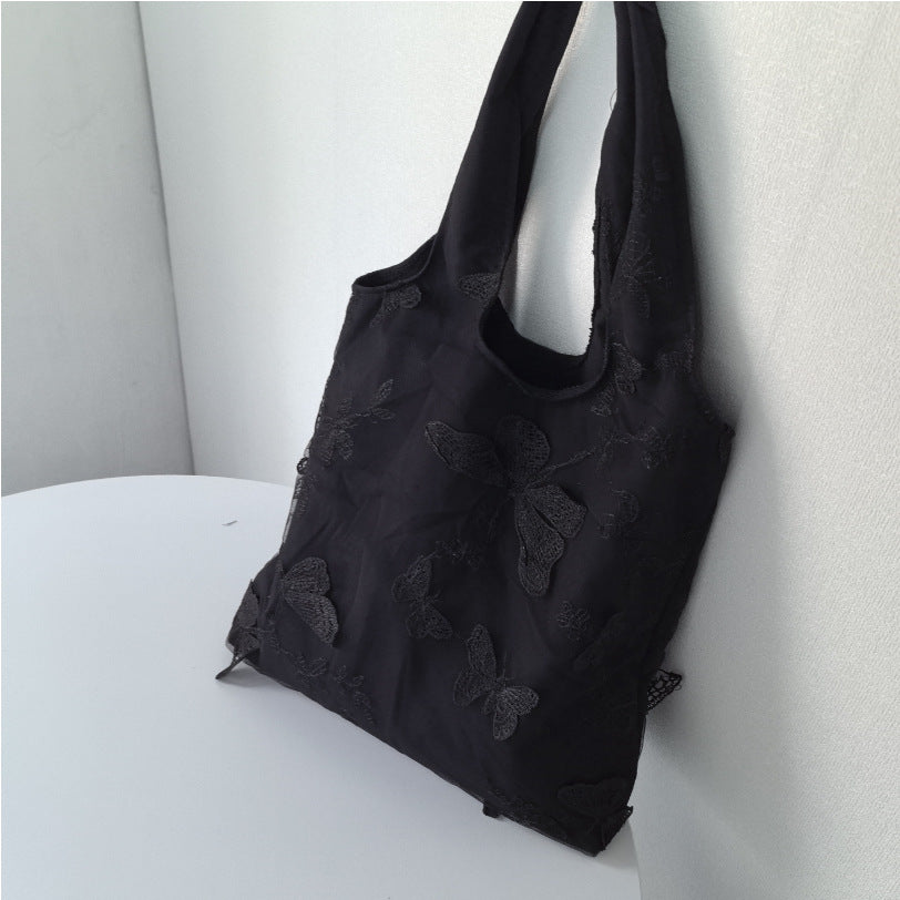 Artistic Black Butterfly Embroidered Canvas Bag