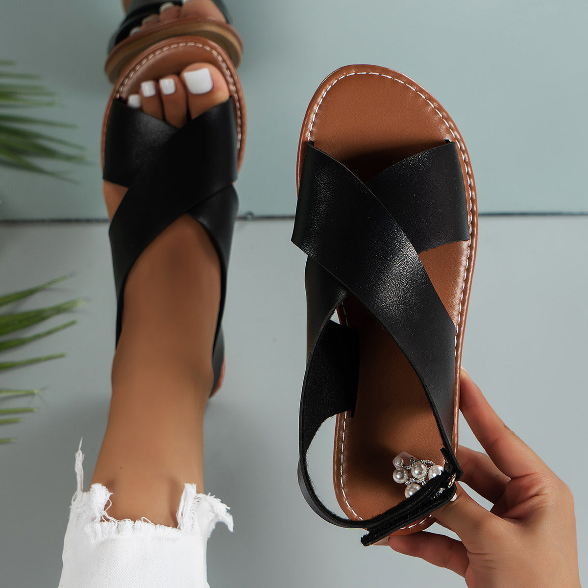 Retro Wide Strap Open Toe Sandals