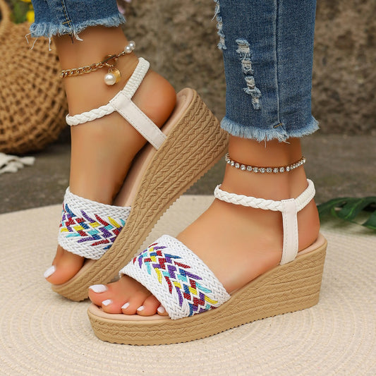 Color-Blocking Wedge Open Toe Sandals