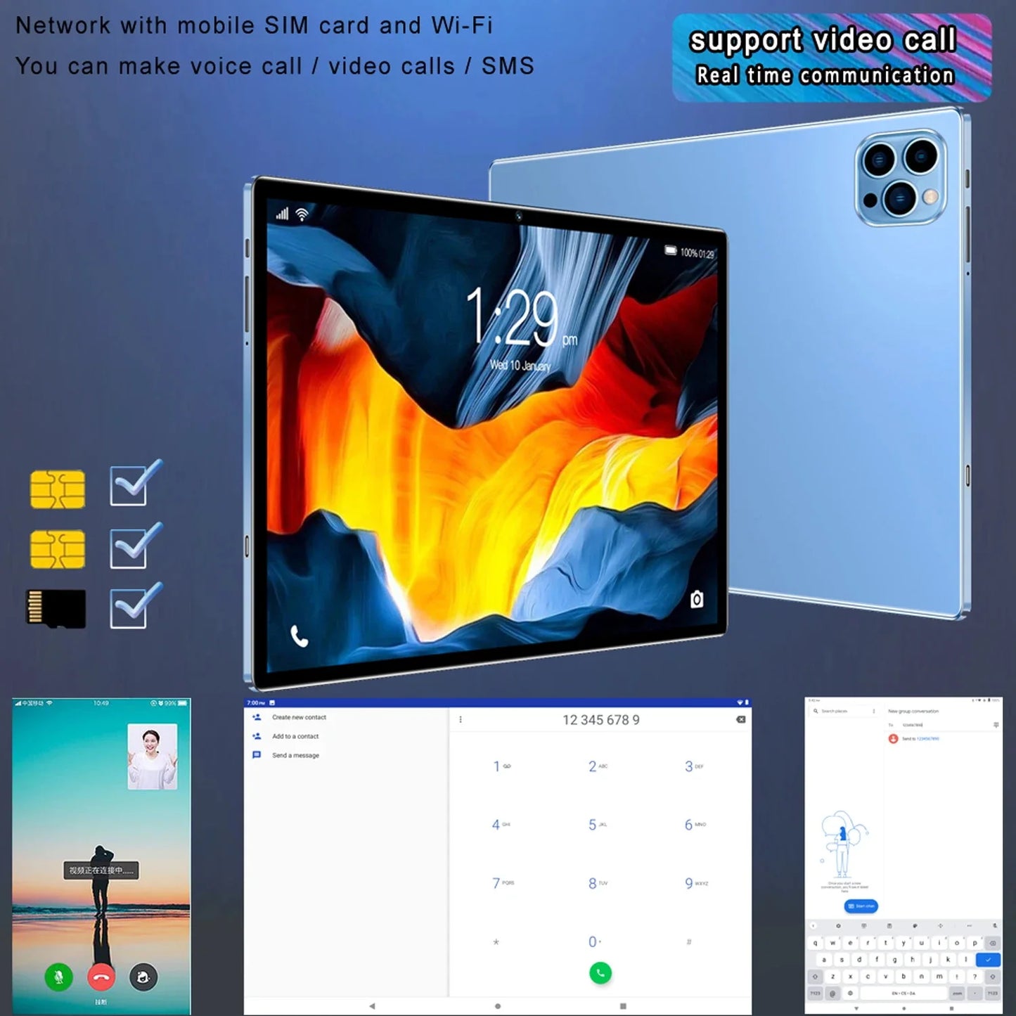 New 10.1-inch Tablet Android 11, 4RAM 64GB ROM, 1TB expansion, 1280x800 IPS Screen, 5000mAh Battery, GMS 3G Network, WiFi