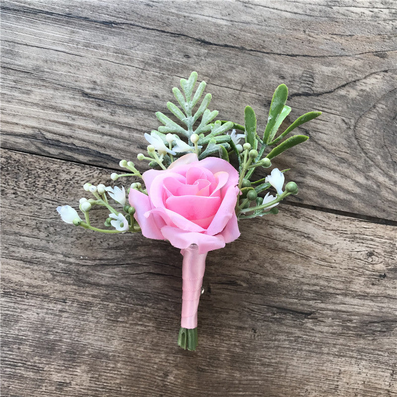 Pre-Wedding Korean Fabric Bride and Groom Corsage with Rose Buds