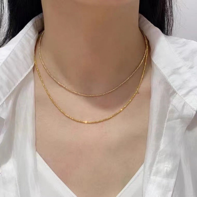 18K Gold Laser Bead Wave Chain Necklace