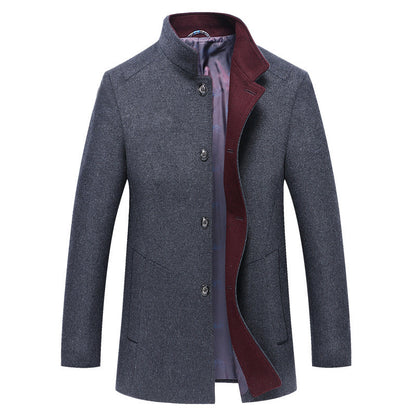 Autumn And Winter New Woolen Coat Slim-fit Youth Mid-length Single-breasted Trench Coat