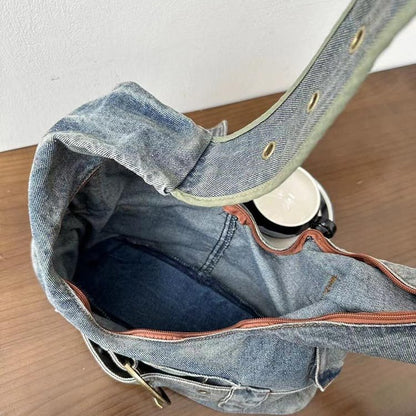 Vintage Washed Denim Shoulder Bag