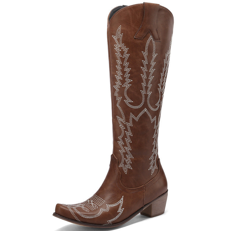 Vintage Embroidered Knee-High Boots