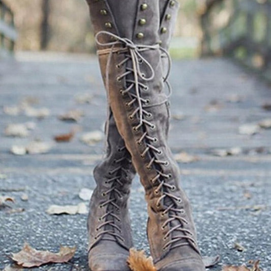 Low Heel High-Top Lace-Up Women's Boots