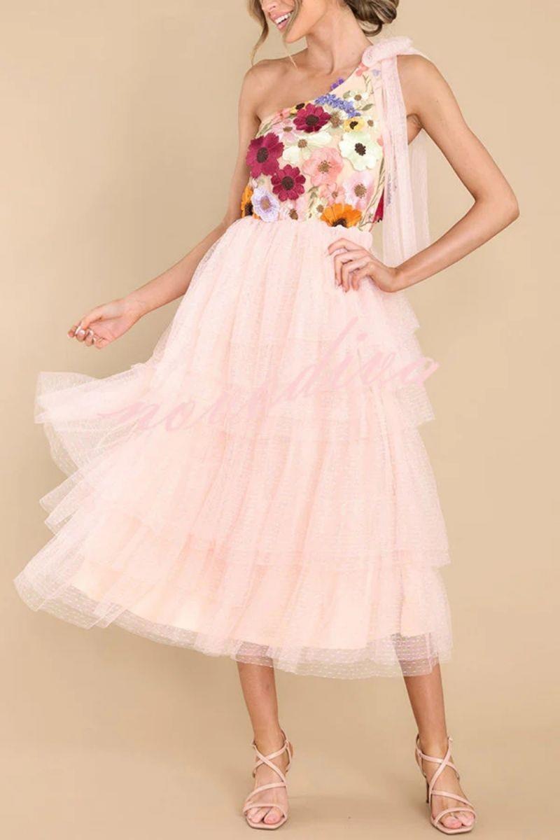 Spring and Summer European and American Fashion Three-Dimensional Flower Wide Hem Dress