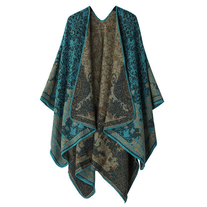 Women's Double-Sided Tassel Split Cloak Shawl: Classical Style