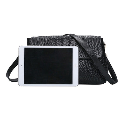 Leather Woven Crossbody Messenger Bag