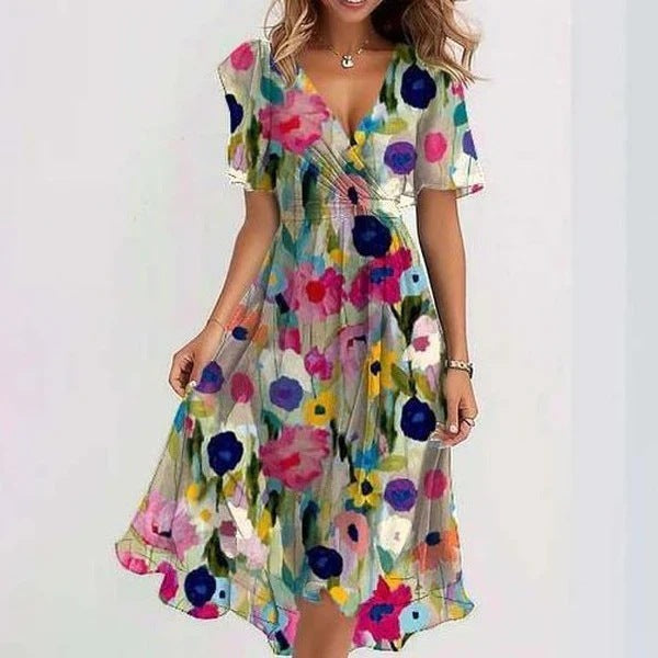 Women's Chiffon Printed Elegant Young V-neck Dress