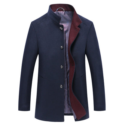 Autumn And Winter New Woolen Coat Slim-fit Youth Mid-length Single-breasted Trench Coat