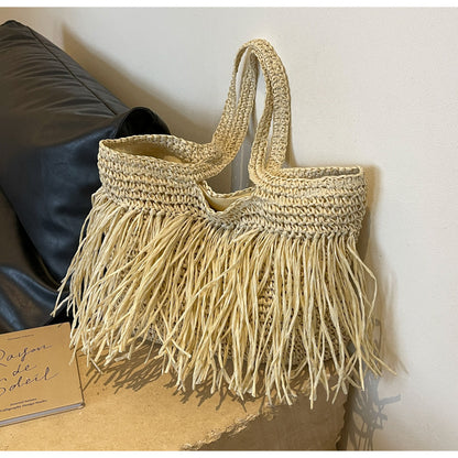 Straw Woven Large Capacity Tassel Shoulder Bag