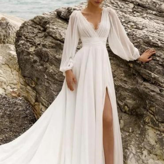 Plus Size High Slit Wedding Dress