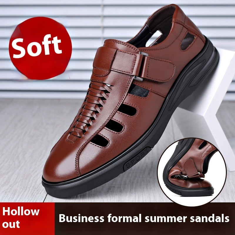 Men's Casual Leather Sandals: Hollow Breathable Design