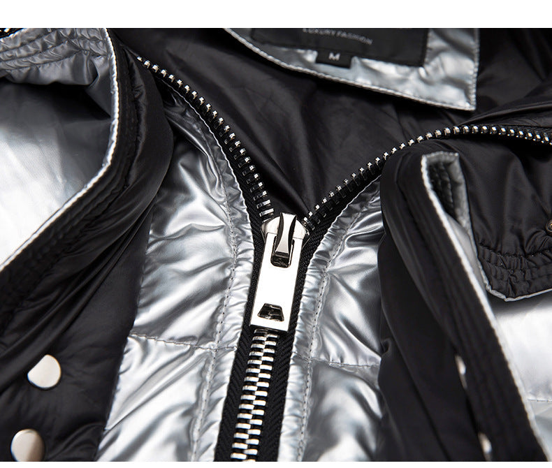 Couples Laser Glossy Thickened Loose Mid Length Down Jacket