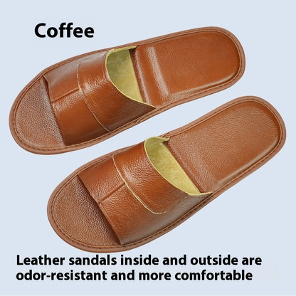 Home Indoor Non-slip Soft Bottom Cowhide Sandals