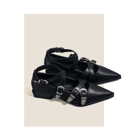 Pointed Toe Square Heel Cross Buckle Mary Janes