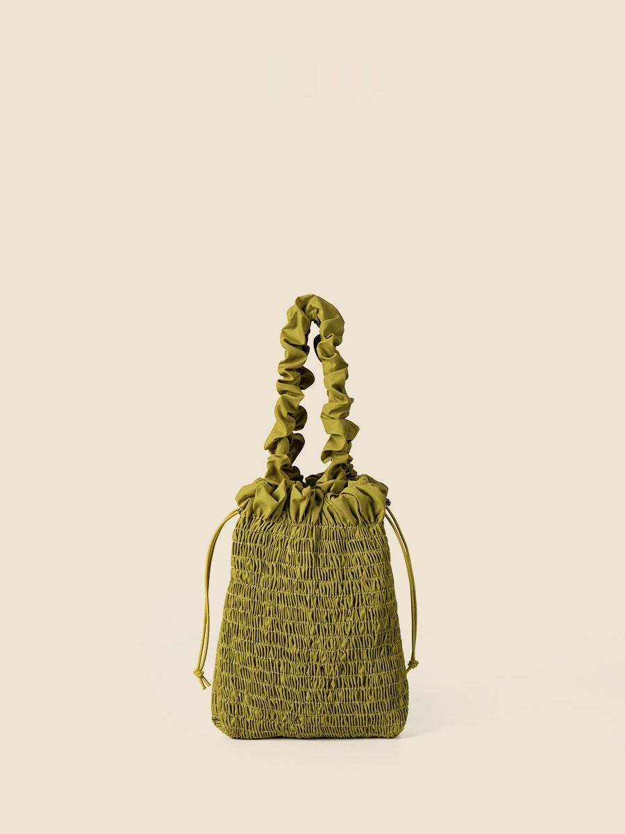 Pleated Nylon Drawstring Crossbody Bag