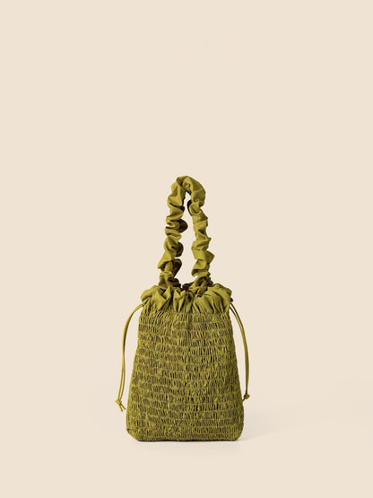 Pleated Nylon Drawstring Crossbody Bag