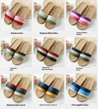 Couple's Indoor Non-slip Linen Platform Slippers