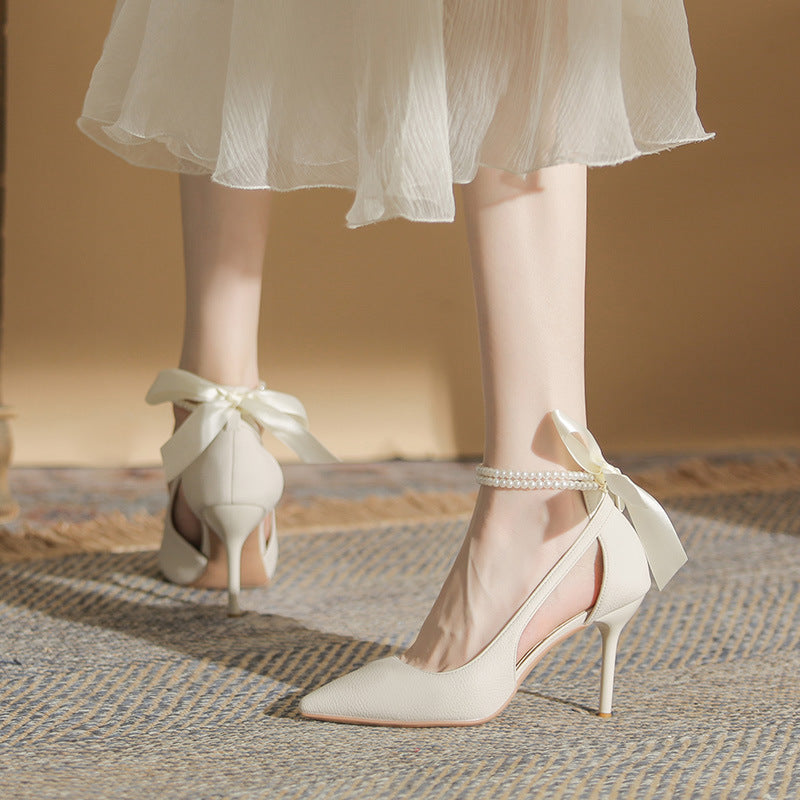 White Stiletto Heels with Bow Detail for Bridesmaids