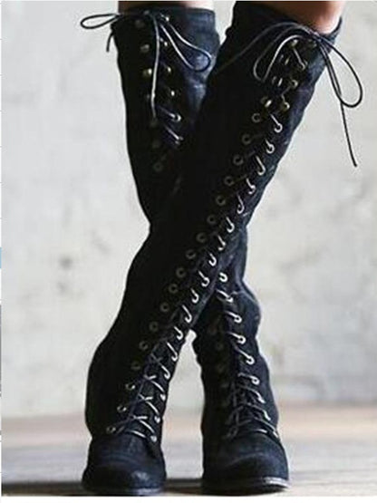 Low Heel High-Top Lace-Up Women's Boots