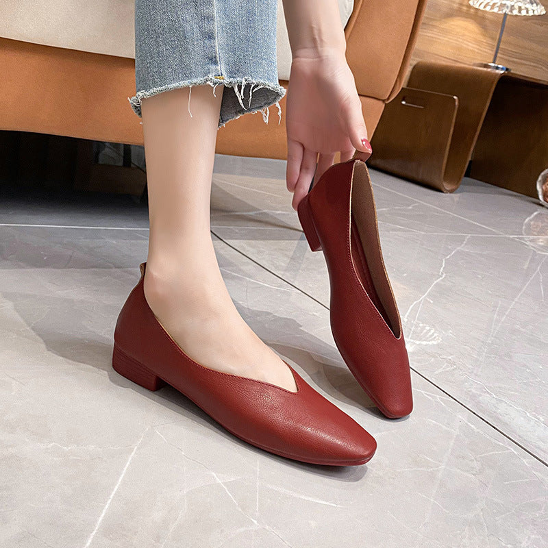 French Low Heel Square Toe Low-cut Shoes