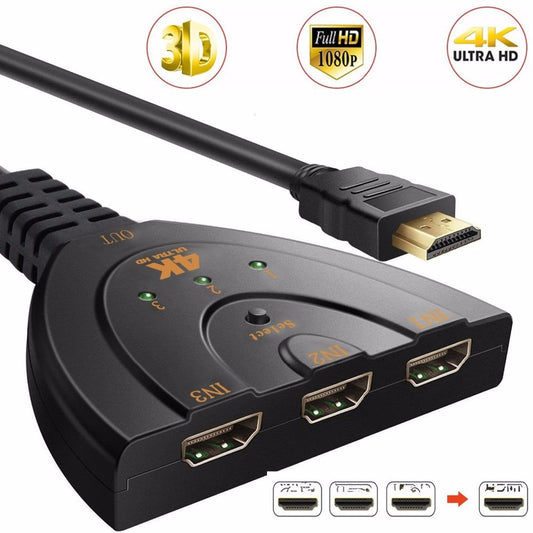 3-Port 4K HDMI 2.0 Splitter Switcher Adapter Hub for 3D and 4K Displays