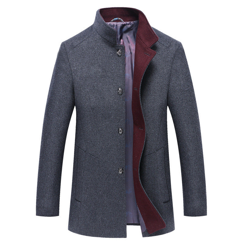 Autumn And Winter New Woolen Coat Slim-fit Youth Mid-length Single-breasted Trench Coat