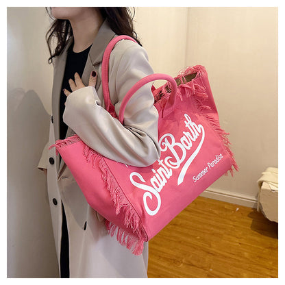 Korean-style Letter Tassel Canvas Shoulder Bag